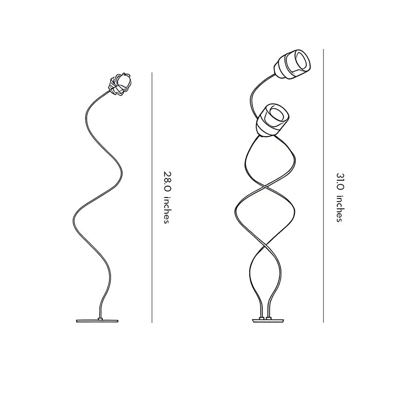 Syphasera standing lamp dimension drawing displaying height options and sculptural proportions.