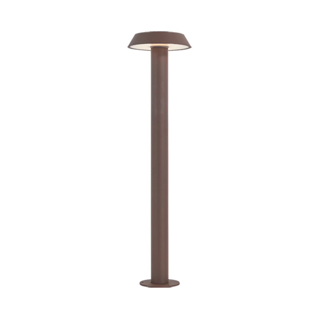 Tall bronze tubular path lighting LED fixture with a minimalist straight-line design on a white background.