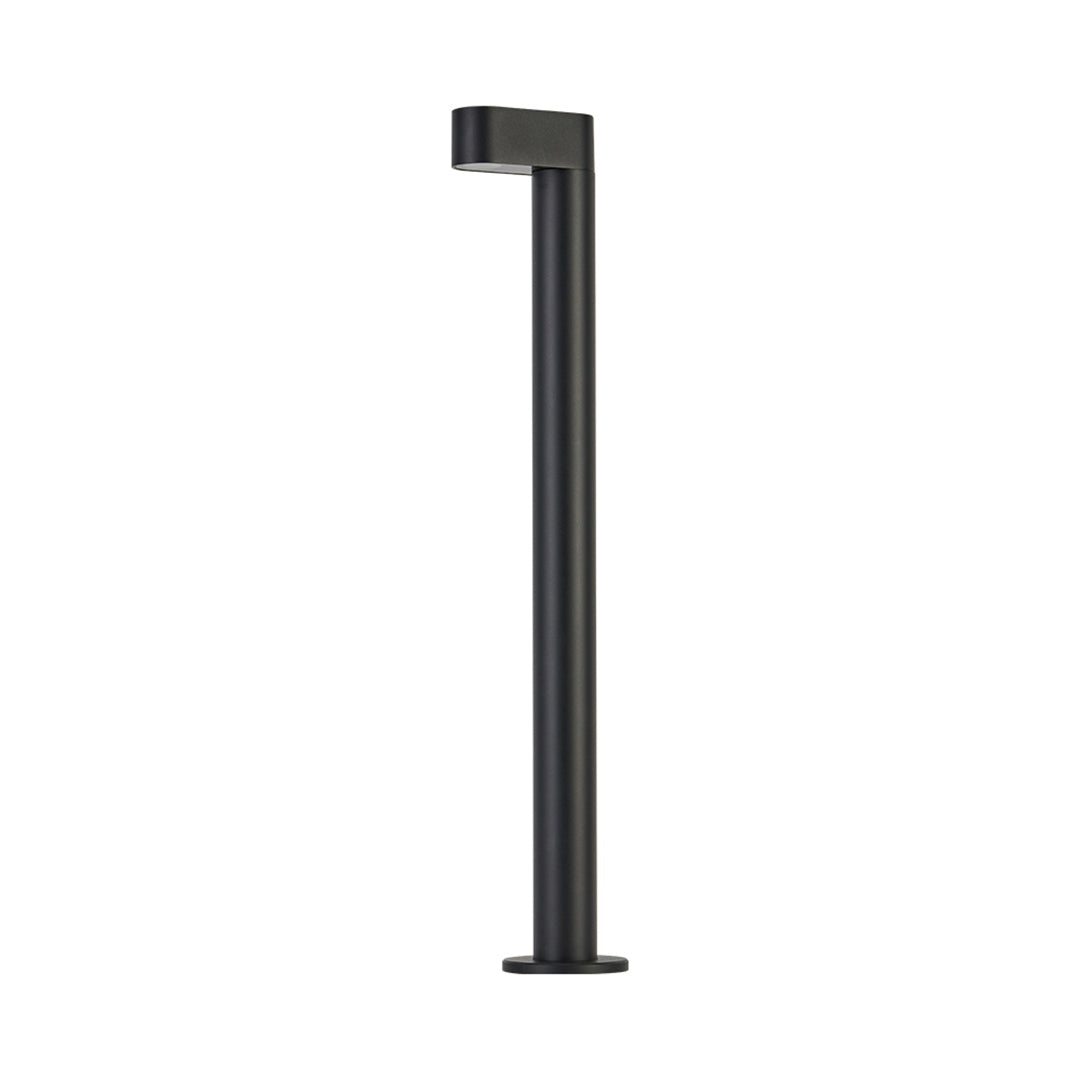Tall black cylindrical LED path light bollard with minimalist design for walkway illumination
