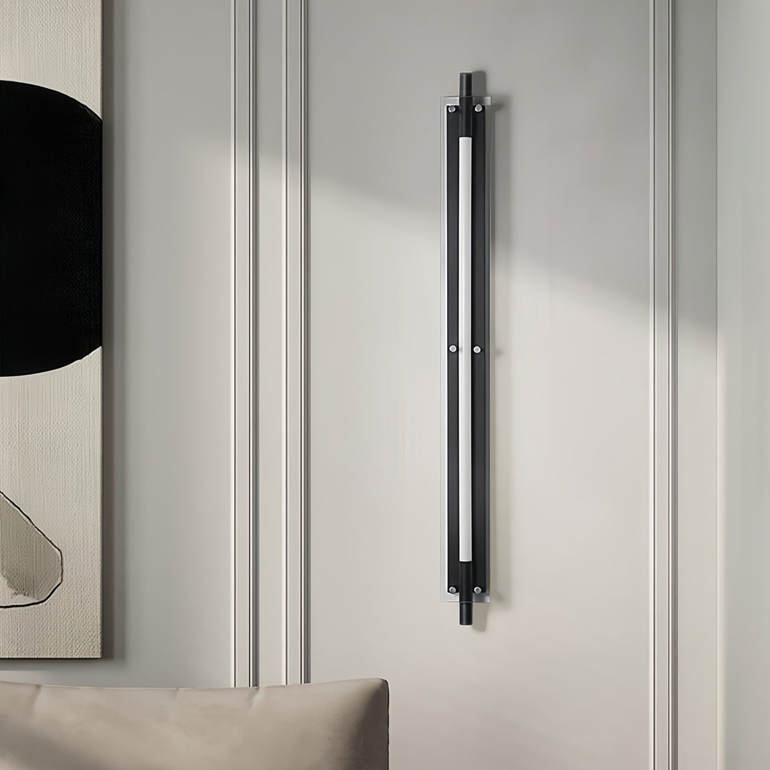 Minimal wall panel design featuring tall led wall strip lights for modern architectural lighting effect.