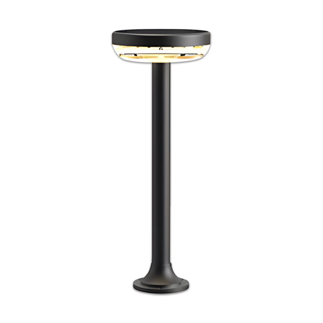 Tall black path light solar fixture featuring a modern cylindrical head design.