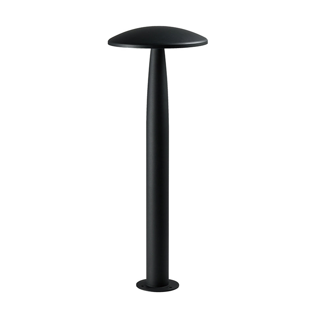 Tall black mushroom bollard light with a cylindrical pole, perfect for modern outdoor landscapes.