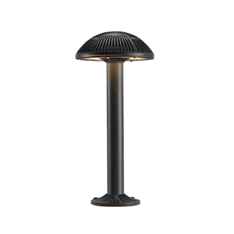 Tall black bollard light with traditional mushroom shade for garden and pathway applications