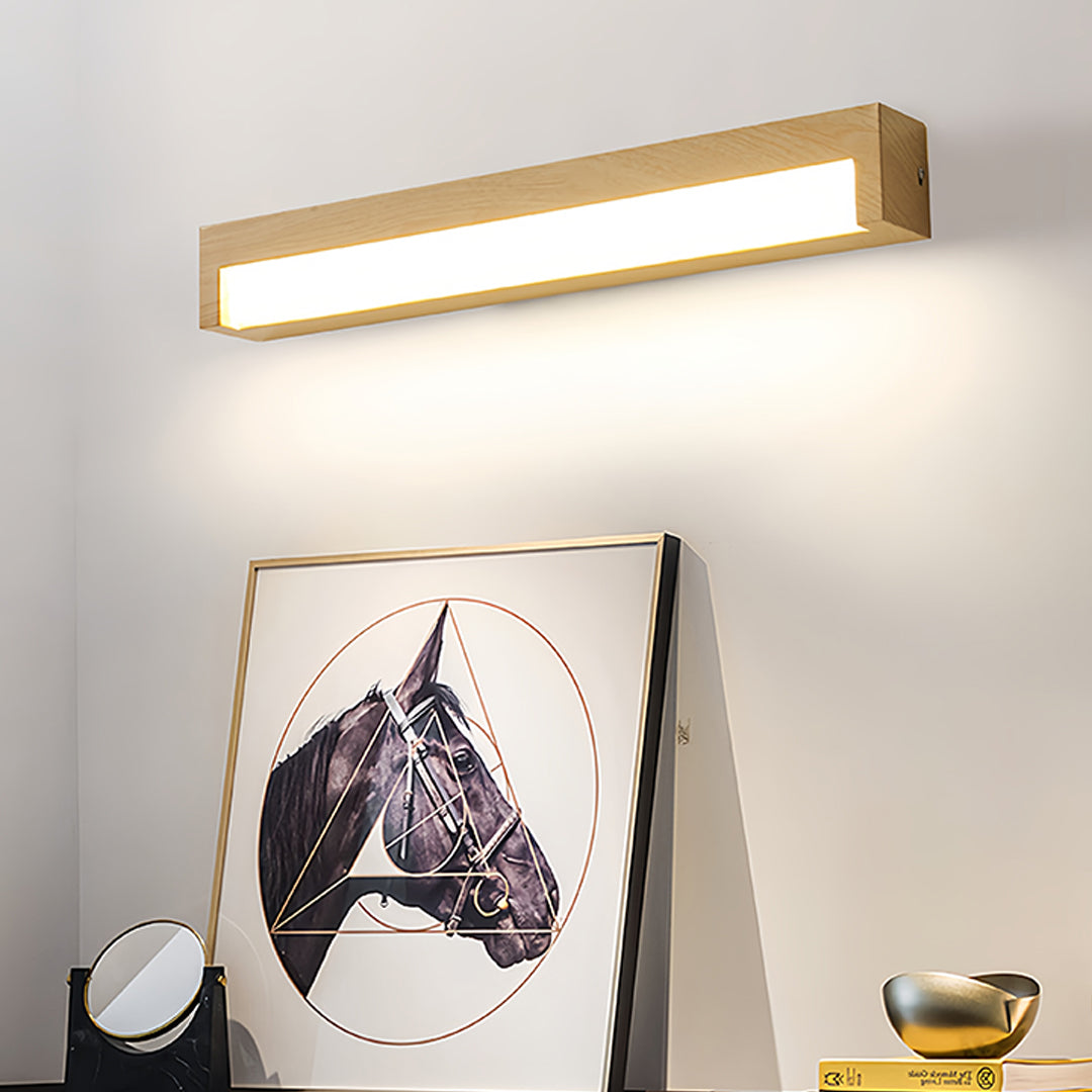 Wall mounted led lights providing task lighting in stylish bedroom with wooden headboard