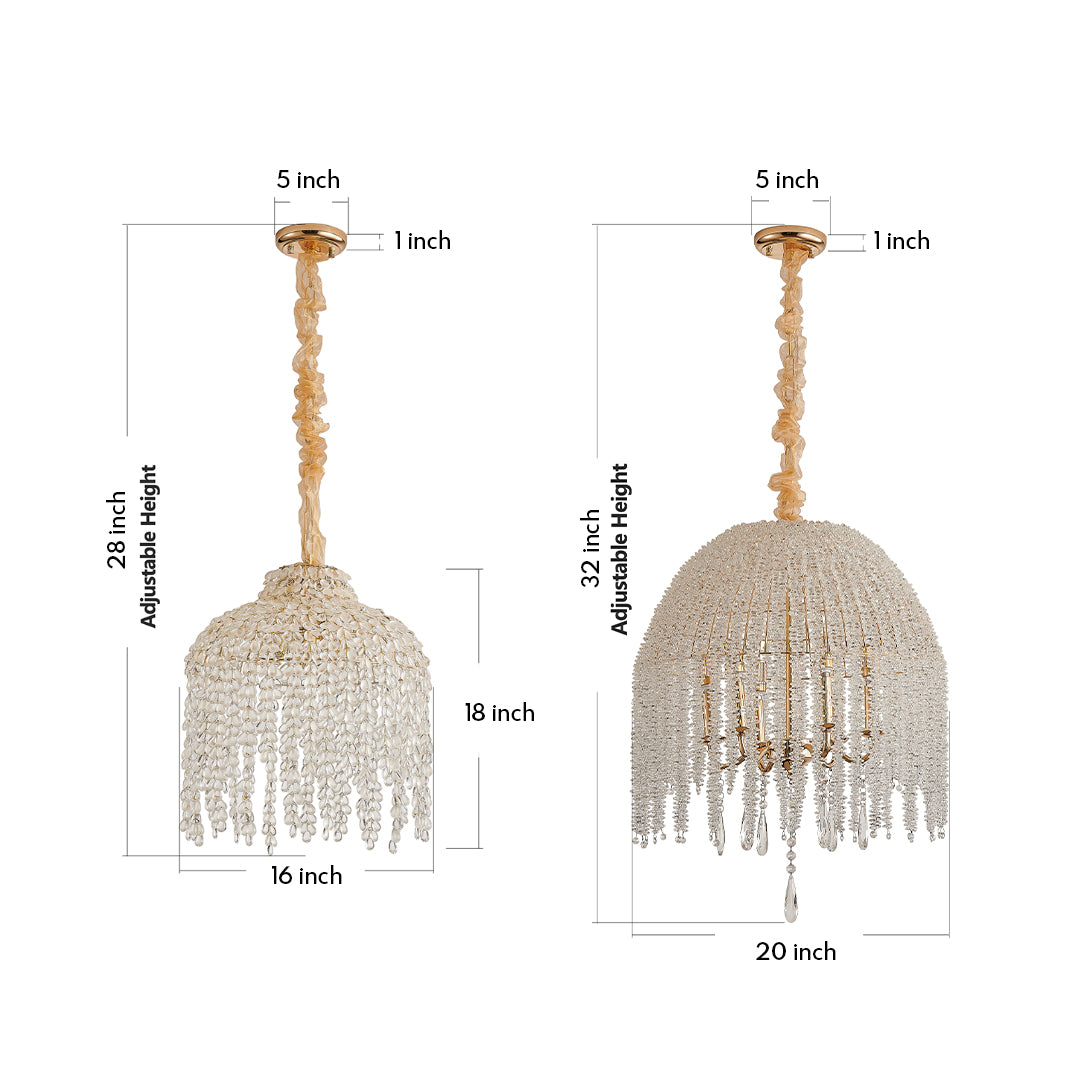 Elegant teardrop crystal chandelier with gold finish, showcasing cascading crystals and a luxurious dome shape.
