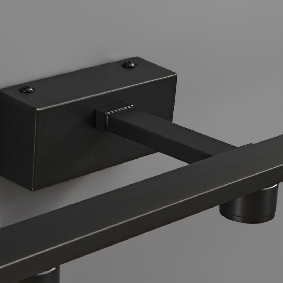 Technical view of black vanity lights for bathroom demonstrating adjustable mounting and directional capabilities