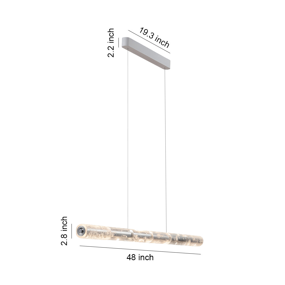 Technical diagram of crystal light pendants with dimensions, showcasing the cylindrical design and size details.