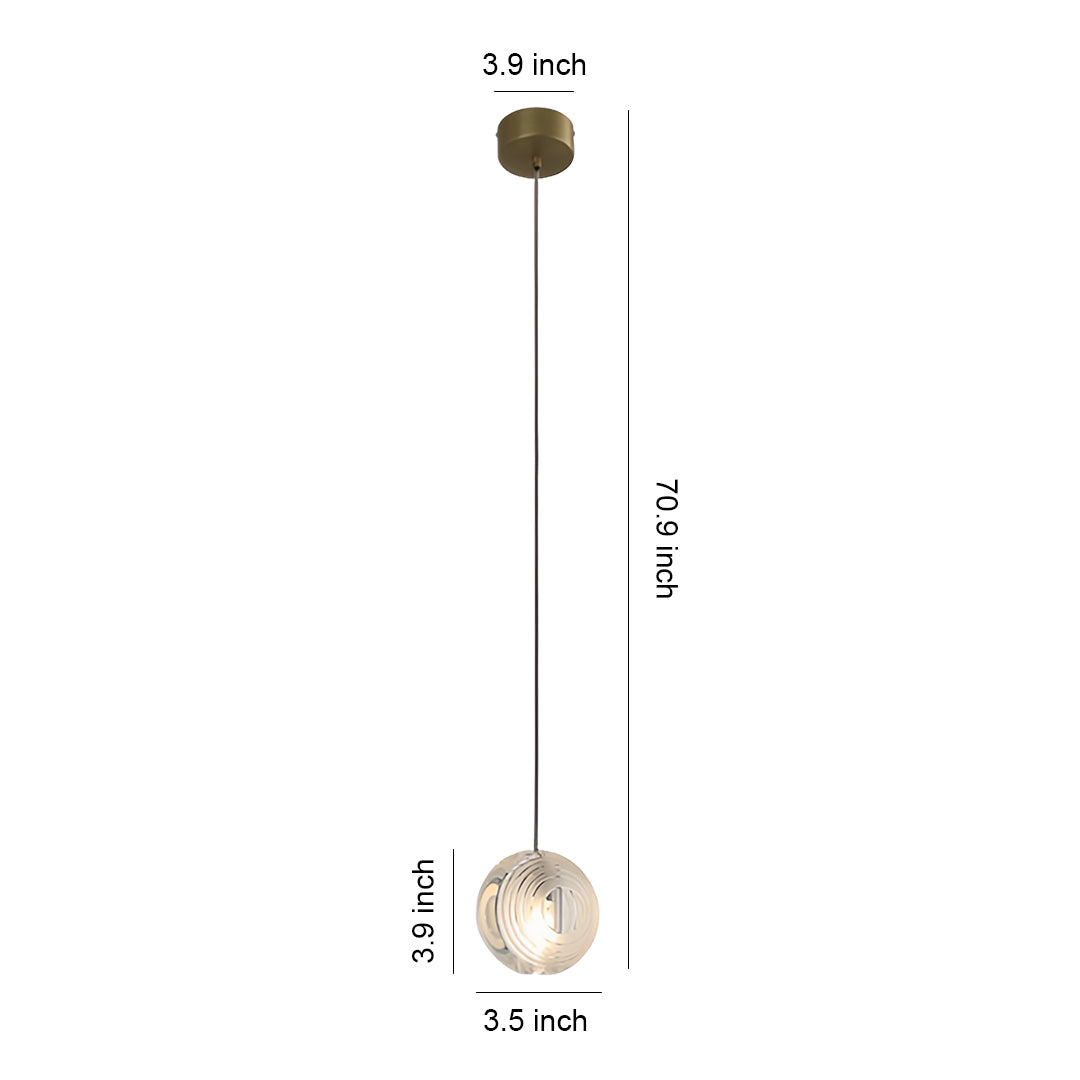 Technical diagram of metal pendant lights with size specifications, highlighting their sleek and modern design.