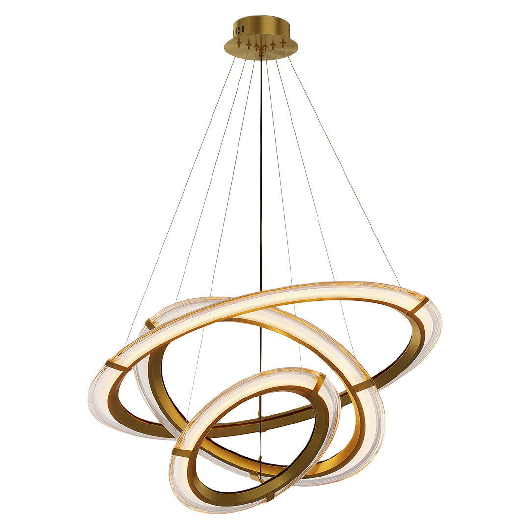 Technical diagram of modern round chandelier showing dimensions and design specifications.