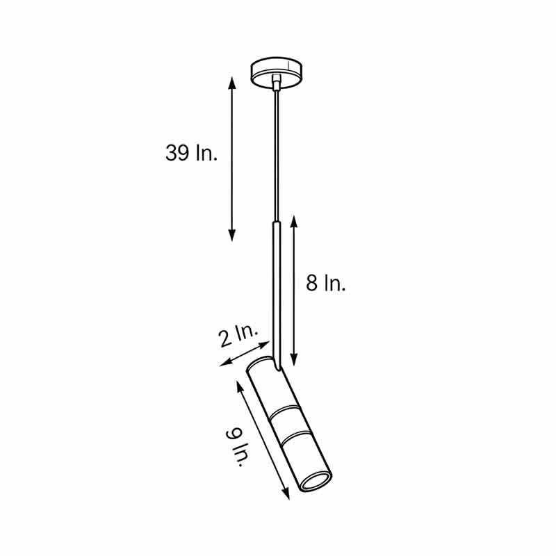 Technical line drawing of an adjustable cylindrical pendant light with 9 inch body length.