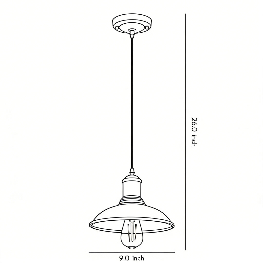Technical drawing of bronze pendant lighting, highlighting its dimensions and classic design.