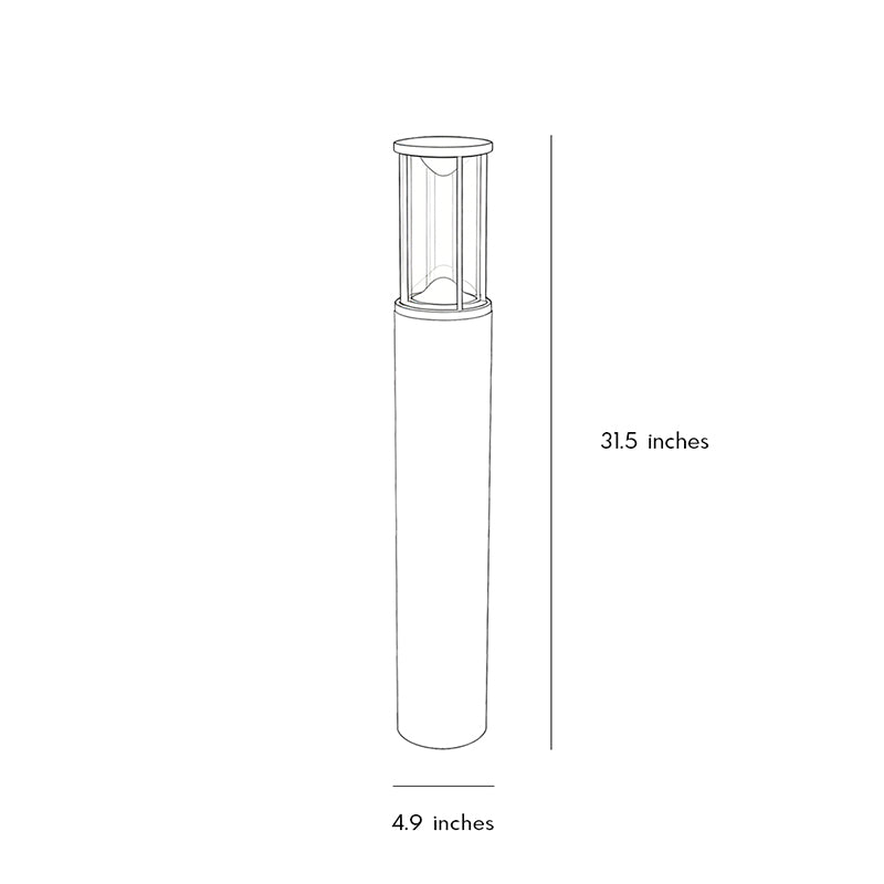 Technical dimension drawing of cylindrical Landscape Bollard Lights for outdoor pathway and garden lighting installation.