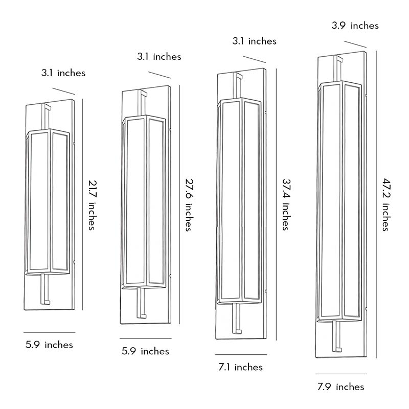 Technical dimension drawing of Large Outdoor Wall Light fixtures for exterior residential and commercial installations.