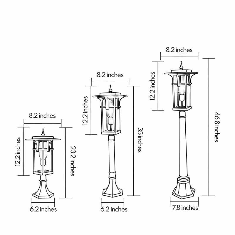 Technical drawing of a modern path light showcasing its dimensions and structural details.