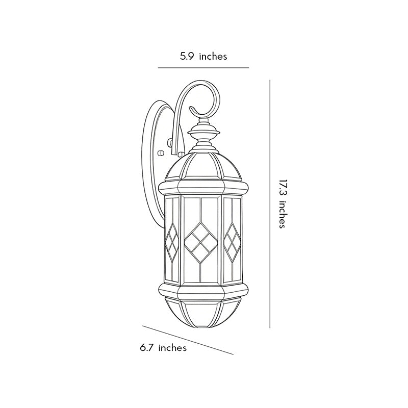Technical dimension drawing of Outdoor Lantern Wall Lights for exterior residential lighting installation reference.
