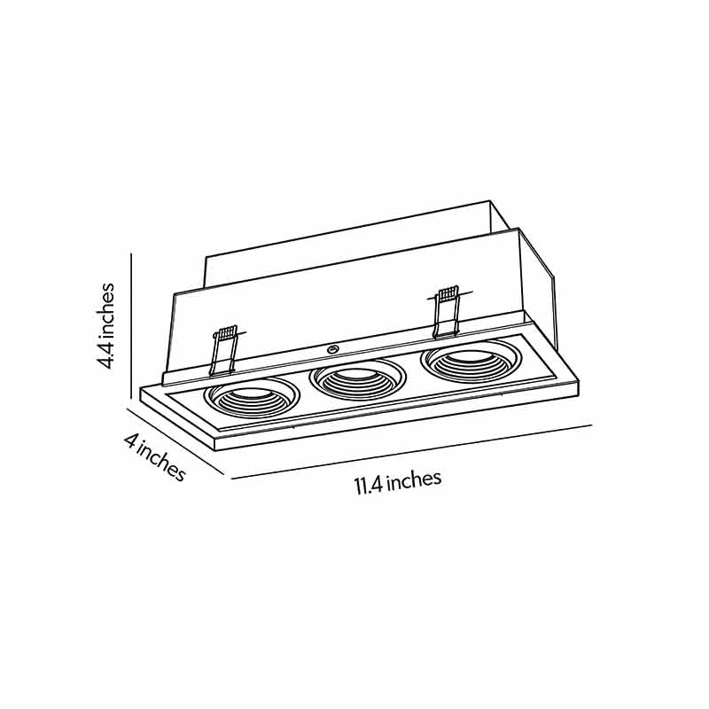 Technical drawing showing recessed led spotlight indoor dimensions and installation layout.