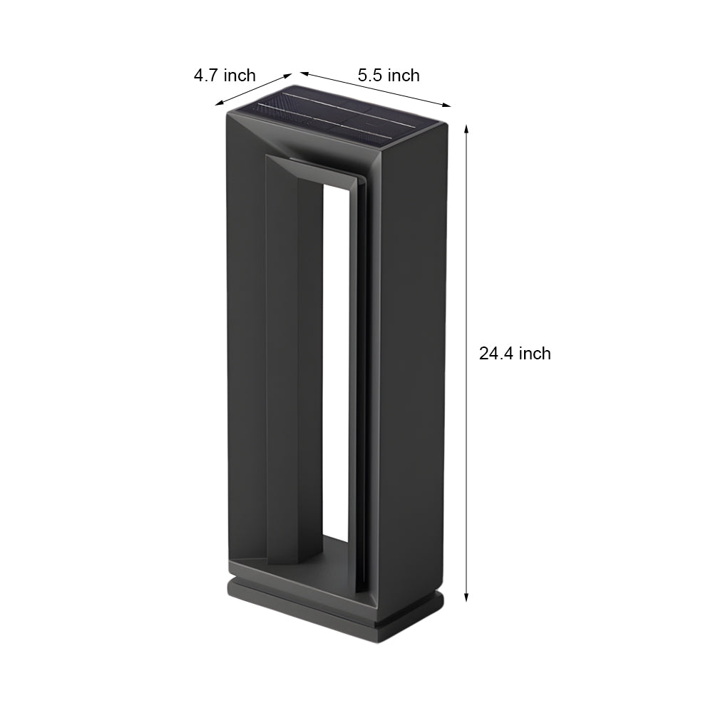Technical specifications drawing showing dimensions and installation details for LED outdoor path lights with frame design
