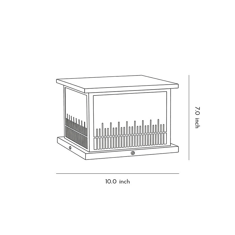 Technical line drawing of outdoor stone pillar lights, showing dimensions and structural details.