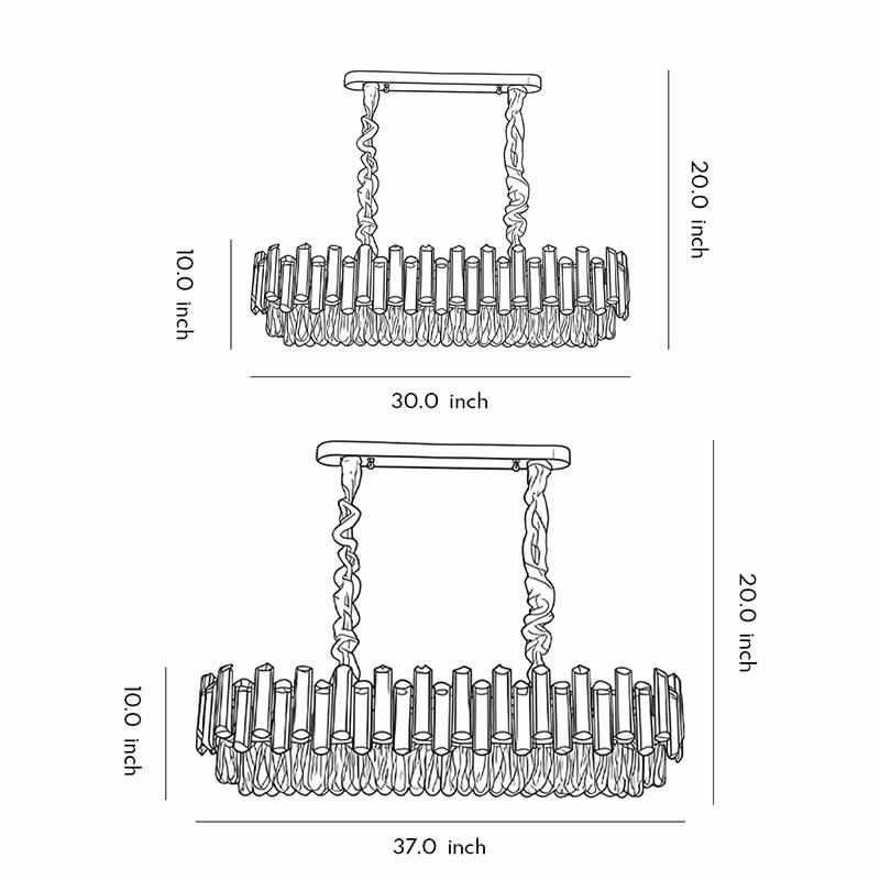 Technical line drawing of a round drum crystal chandelier, showing dimensions and structural details.