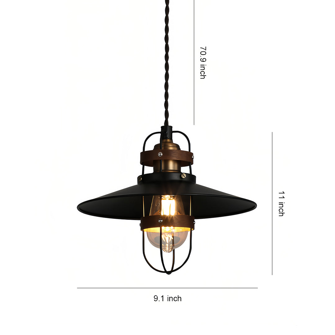 Technical measurements for the 9.1 inch wide vintage hanging pendant lights fixture 