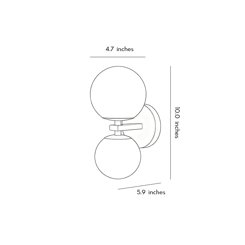 Technical size chart for a double globe wall light showing height and width in inches format.