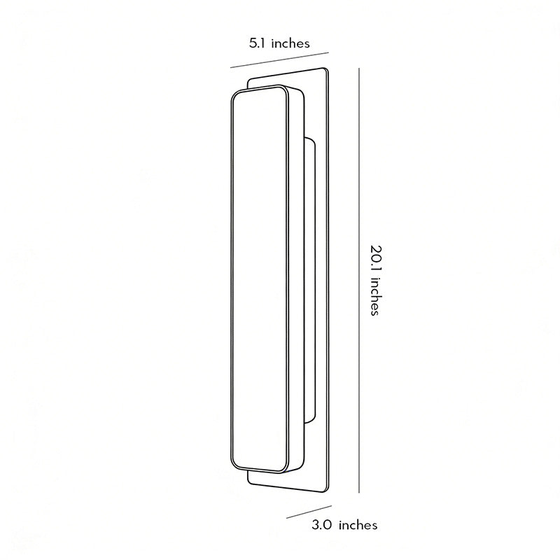 Technical size chart for a gold wall light fixture showing length and width measurements ok!!