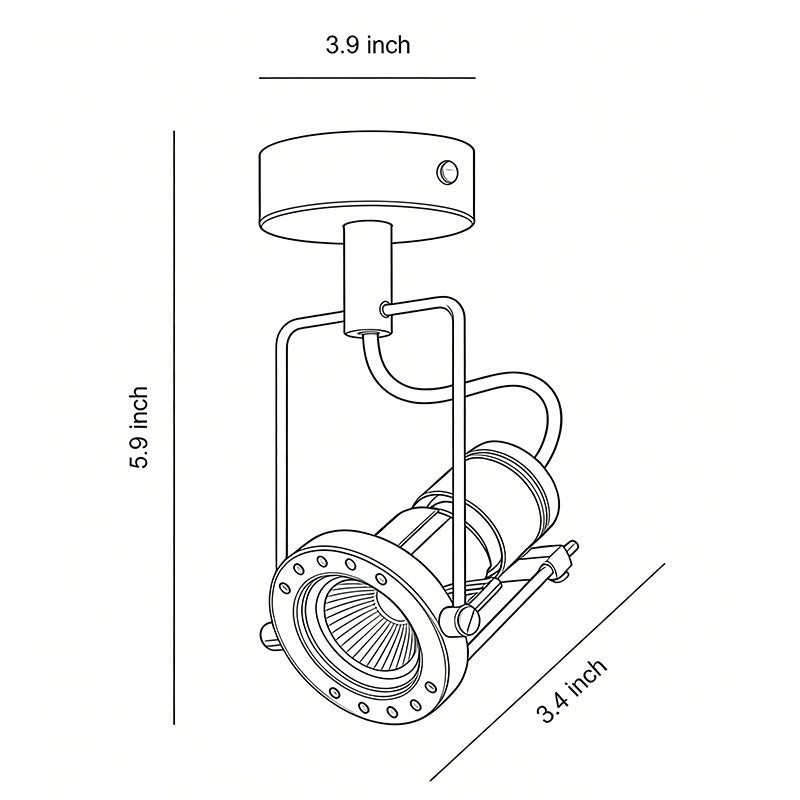 Technical size chart for industrial wall lights showing 6.9 inch height and 3.9 inch width.