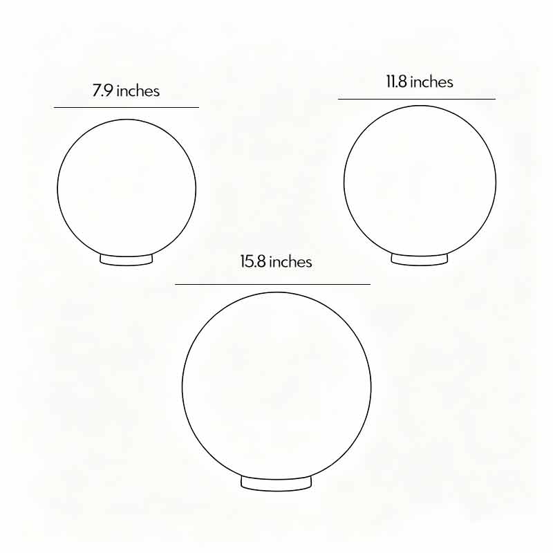 Technical size chart for round landscape lighting with 7.9, 11.8, and 15.8 inch diameters!!