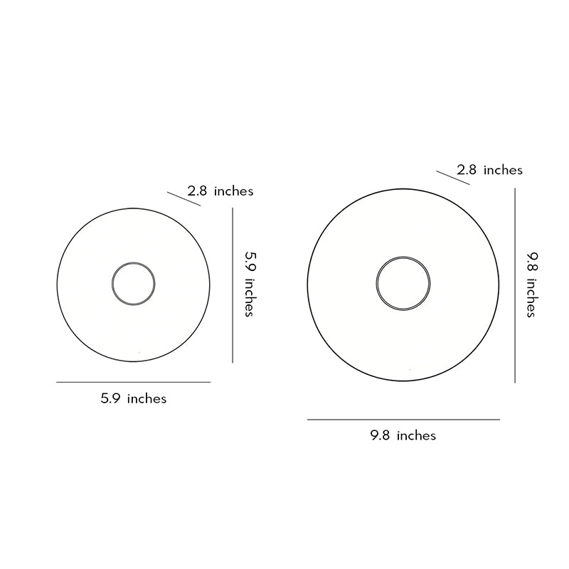 Technical size chart for a round wall light showing two different diameter options in inches.