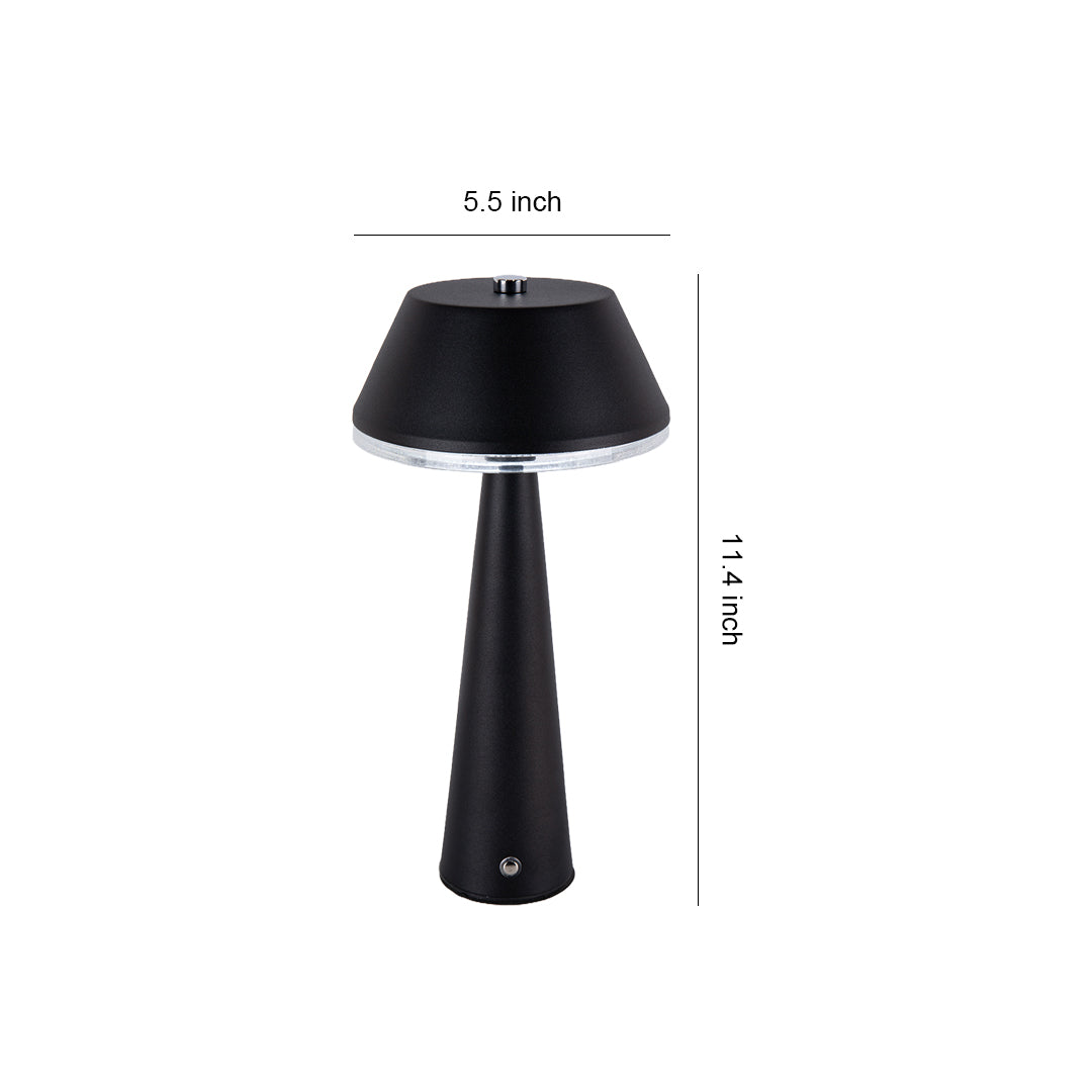 Technical specifications for the black rechargeable table lamps, detailing its 11.4-inch overall height. 