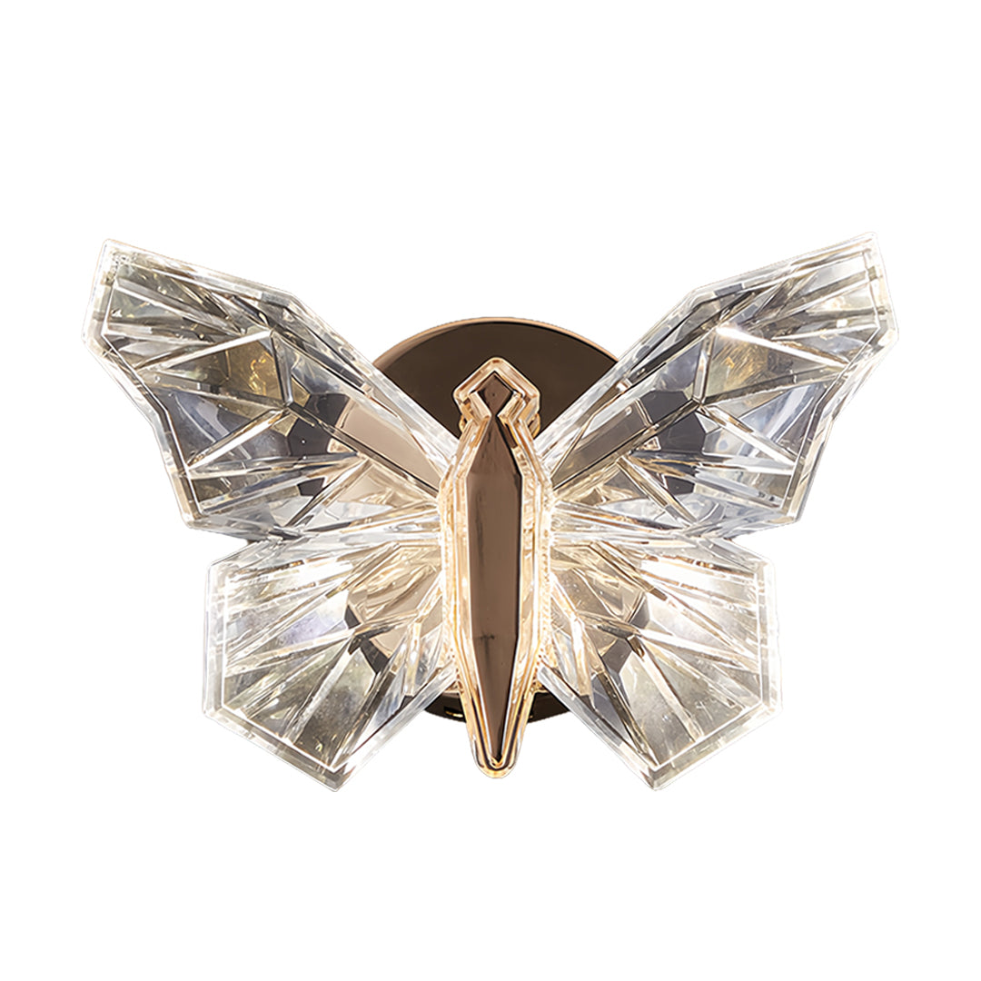 Artistic butterfly wall light with detailed wing texture and metallic bronze centerpiece design