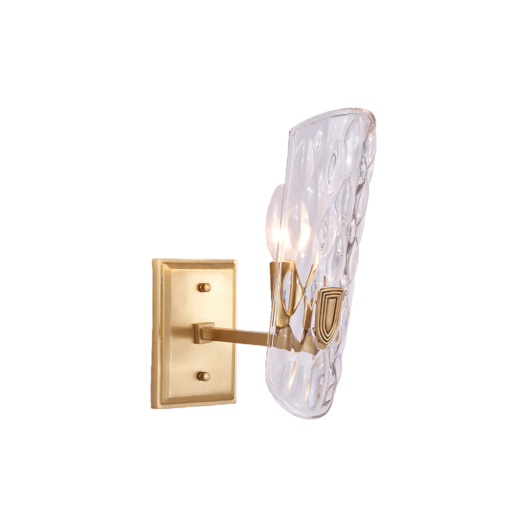 Modern luxury chandeliers style brass glass wall light with textured crystal and gold backplate