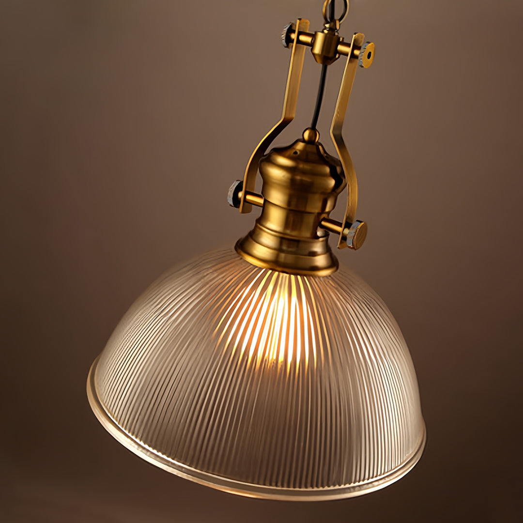 Textured glass pendant light detail showing ribbed surface pattern and premium construction quality craftsmanship