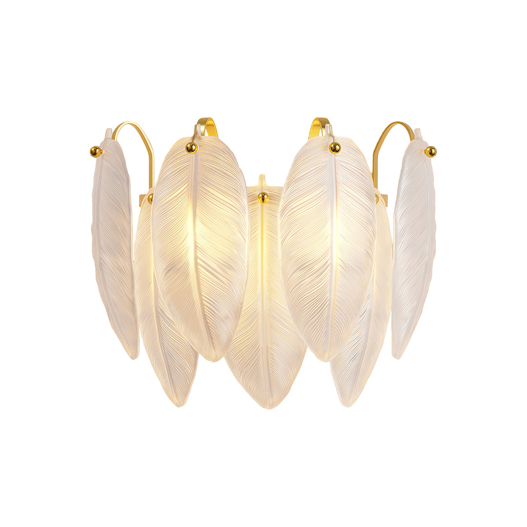 Modern luxury chandeliers style feather wall light with textured glass petals on white background