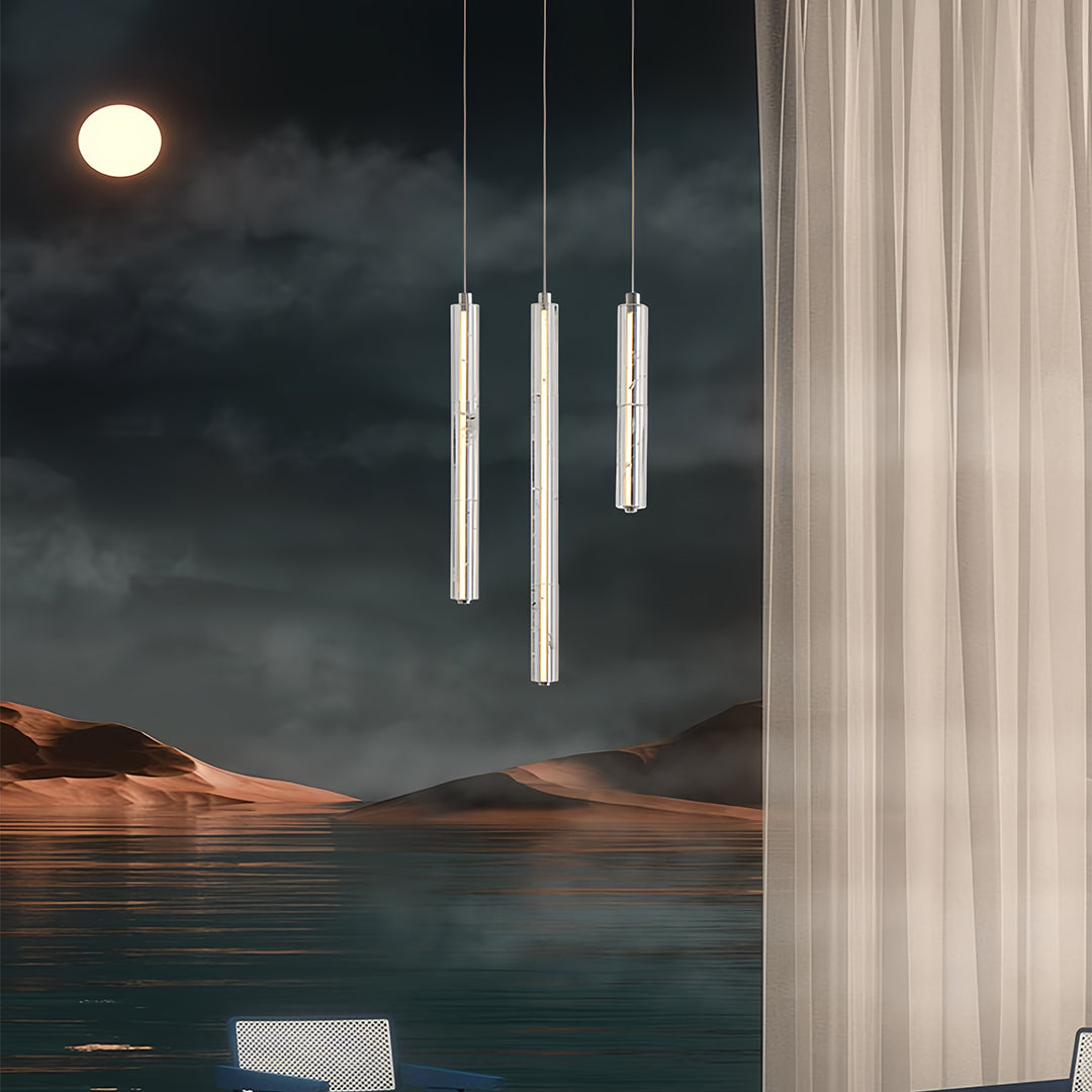 Premium crystal pendant light showcasing textured crystal construction with close-up detail of superior craftsmanship