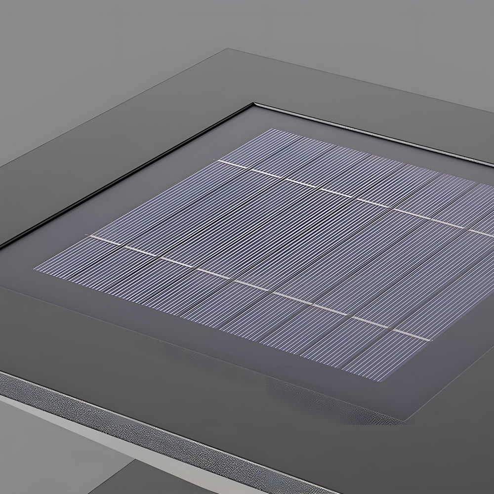 Detailed view of solar pillar light surface showing textured solar panel integration and weather-resistant construction