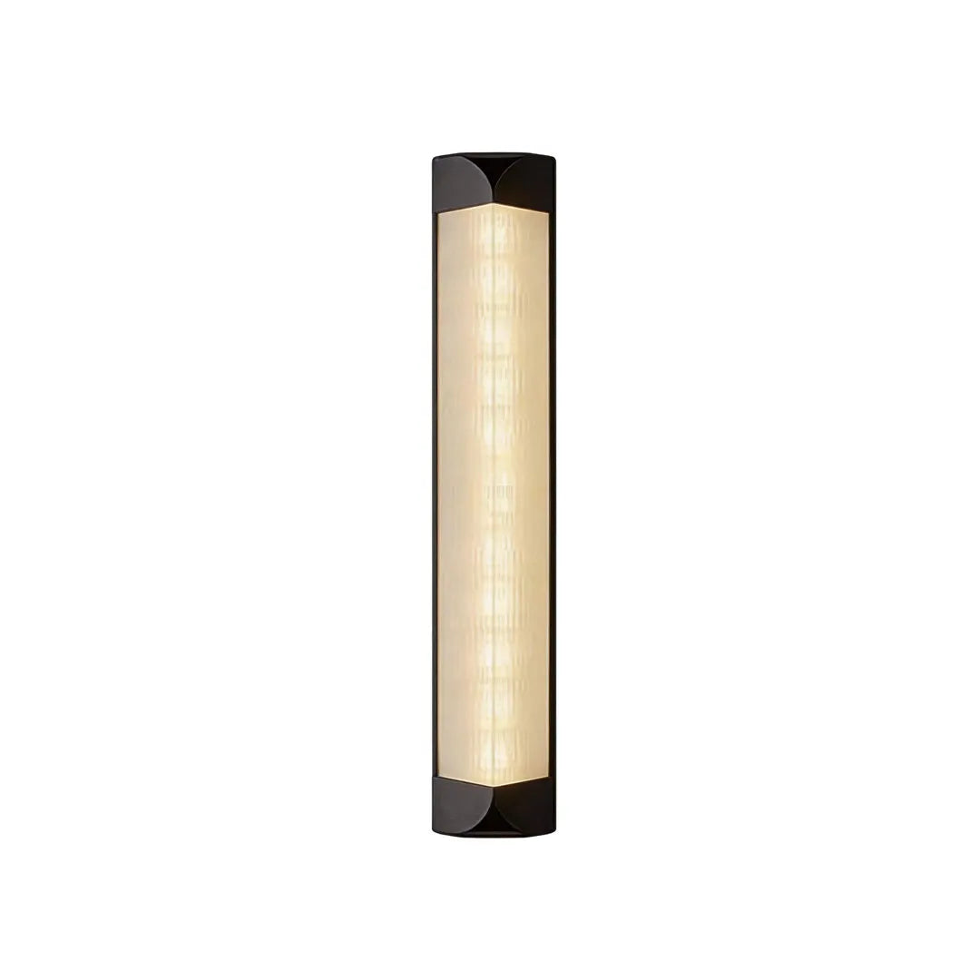 Wall sconce outdoor featuring a textured warm LED diffuser and black aluminum frame.