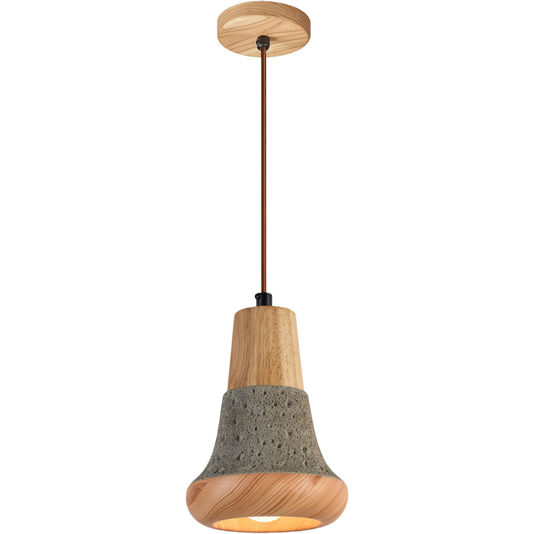 Chic wood pendant light with a rustic design, featuring a woven pattern and soft light.