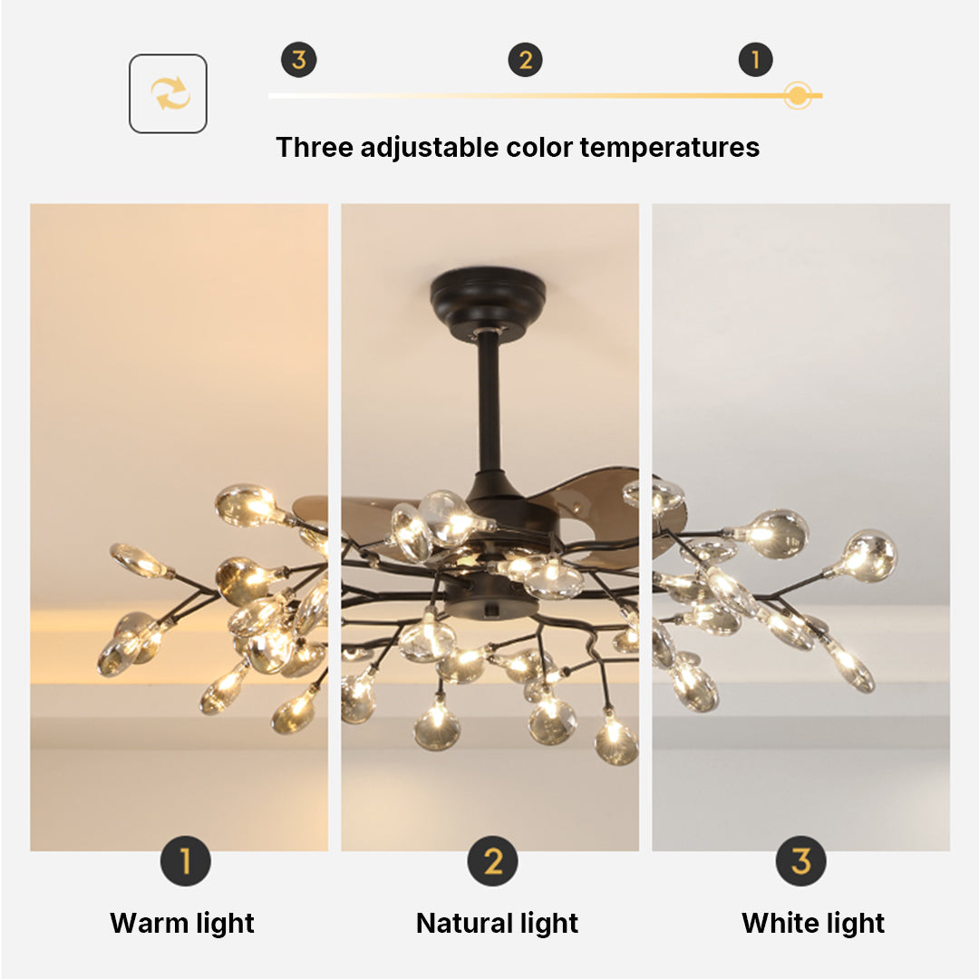 Ceiling fan with light in three-adjustable-temparatures-warm-natural-white