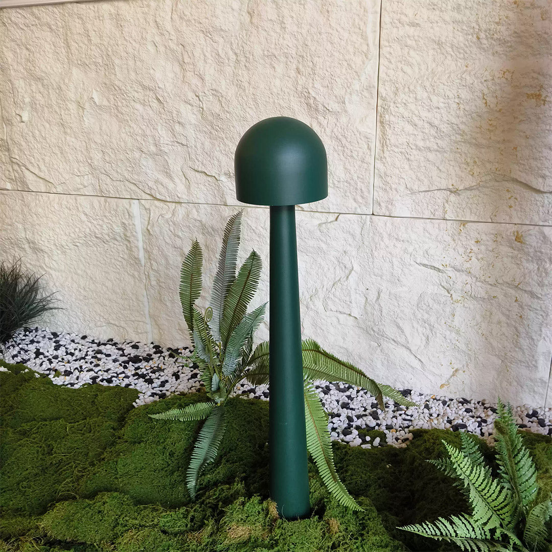 Elegant tiered outdoor landscape light with three frosted glass globes on a sturdy metal post for elegant area lighting