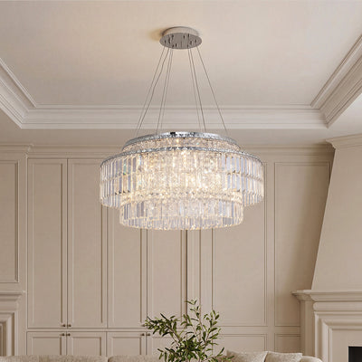 Chandelier with Round Crystals Minimalist Adjustable Ceiling Light