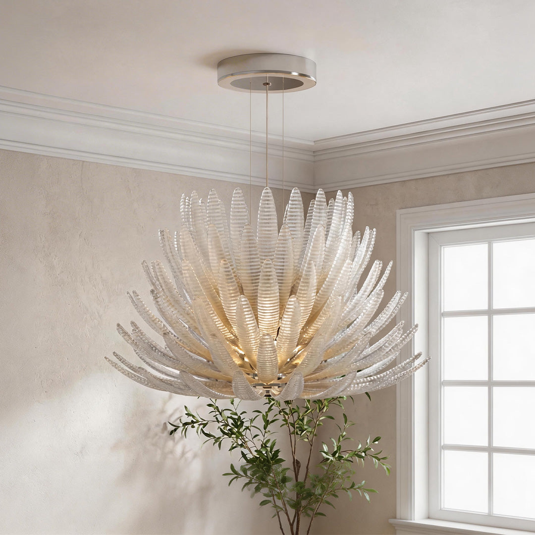Beautiful tiered country french chandelier with frosted glass petals and clear crystal accents.