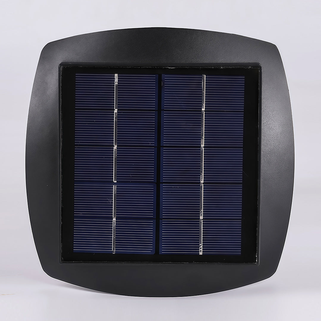 Top-down view of the high-efficiency, grid-lined solar panel on the solar powered path lighting.