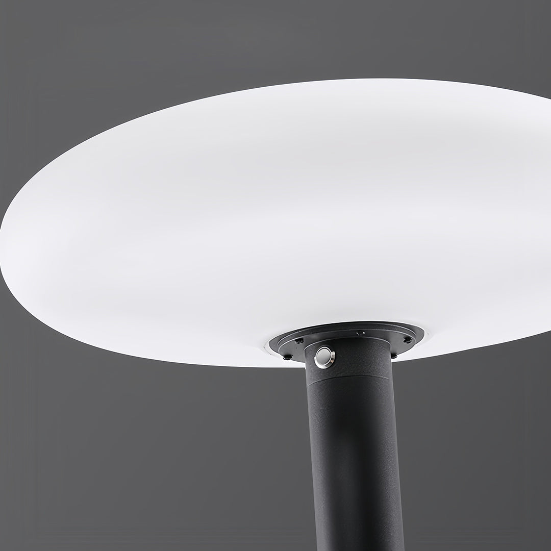 Top view of solar LED post light, detailed view of the sleek and modern design