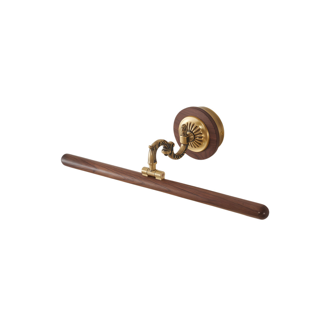 Traditional bathroom vanity bar light fixtures featuring antique brass hardware and slim linear light bar.