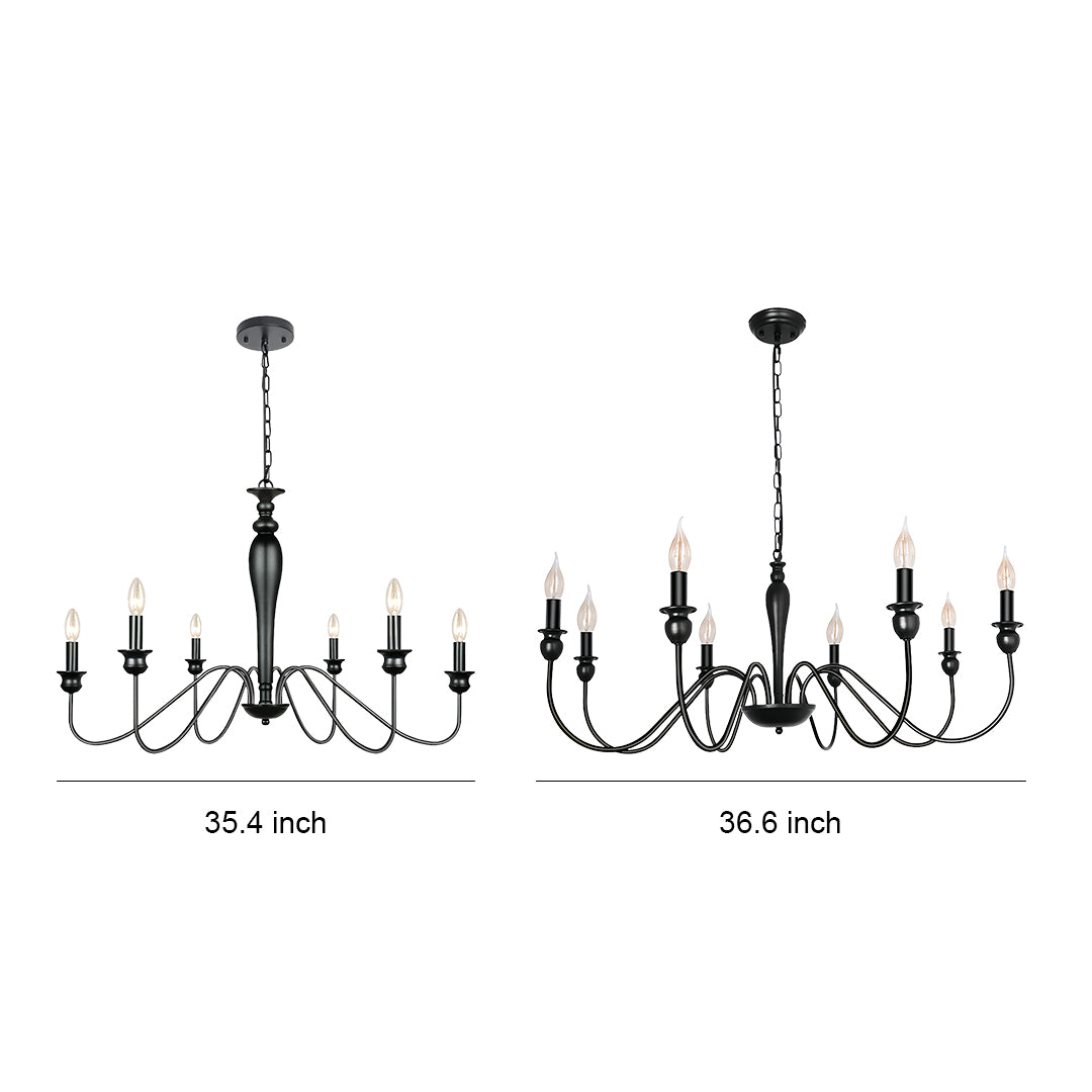 Traditional black candle chandelier with multiple arms and candle-style lights for classic dining room elegance
