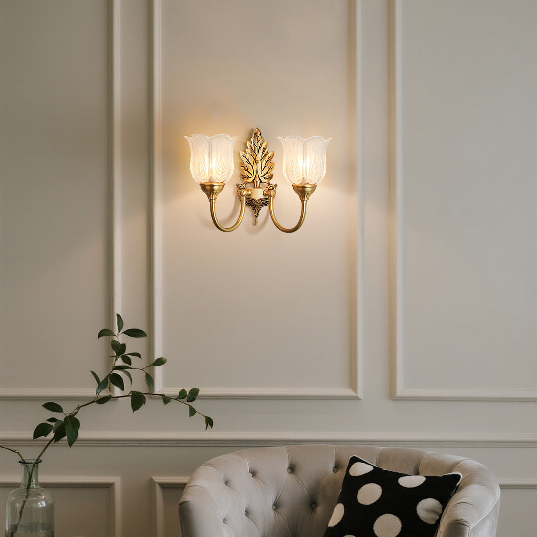 Traditional brass wall light creating cozy atmosphere in contemporary living space