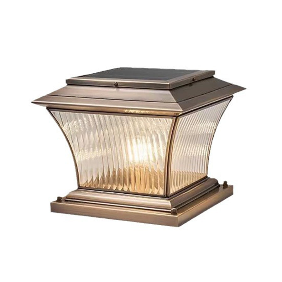 Heritage-style post lantern with ribbed glass creating elegant illumination for outdoor spaces