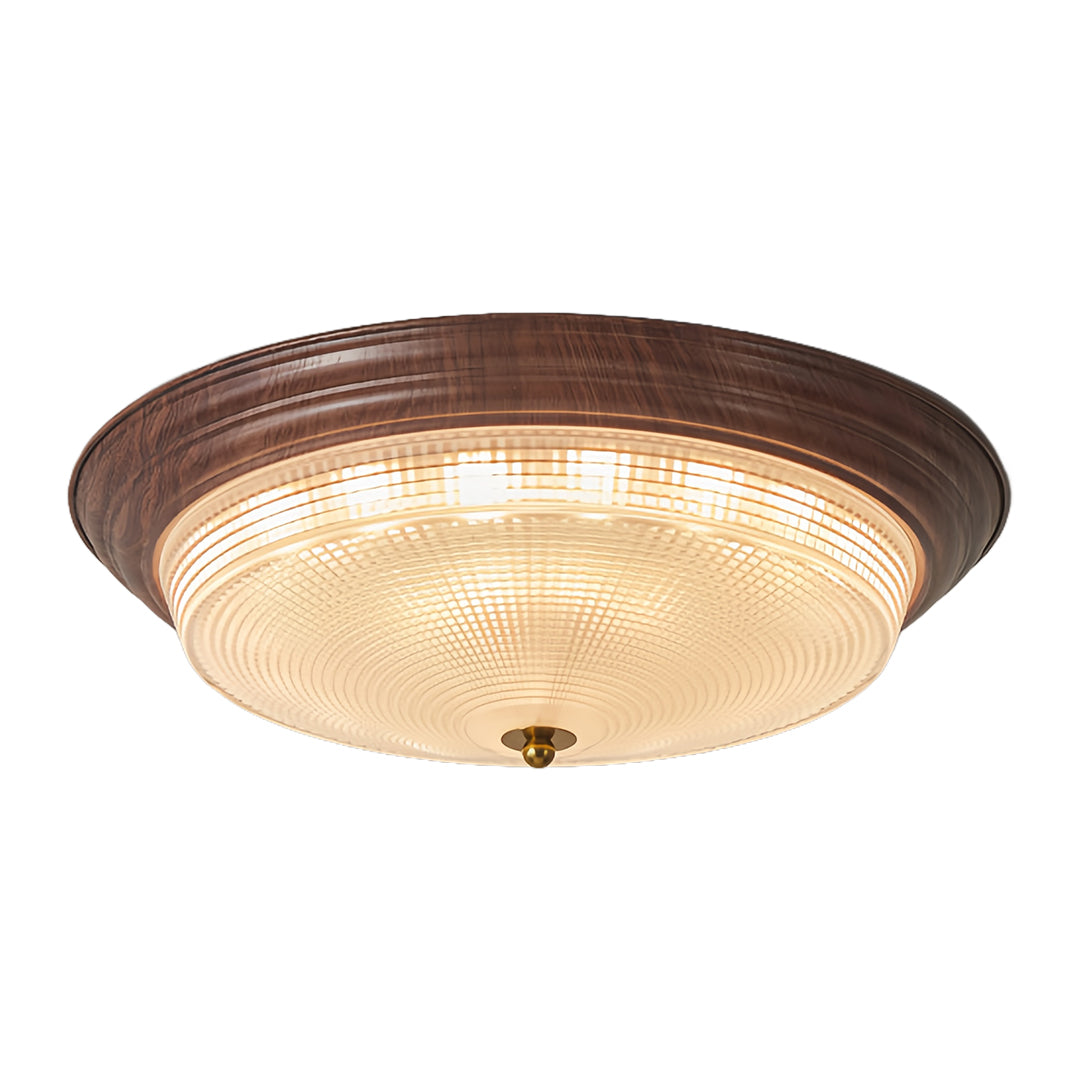 Traditional flush mount dome light with decorative bronze border and cream diffuser