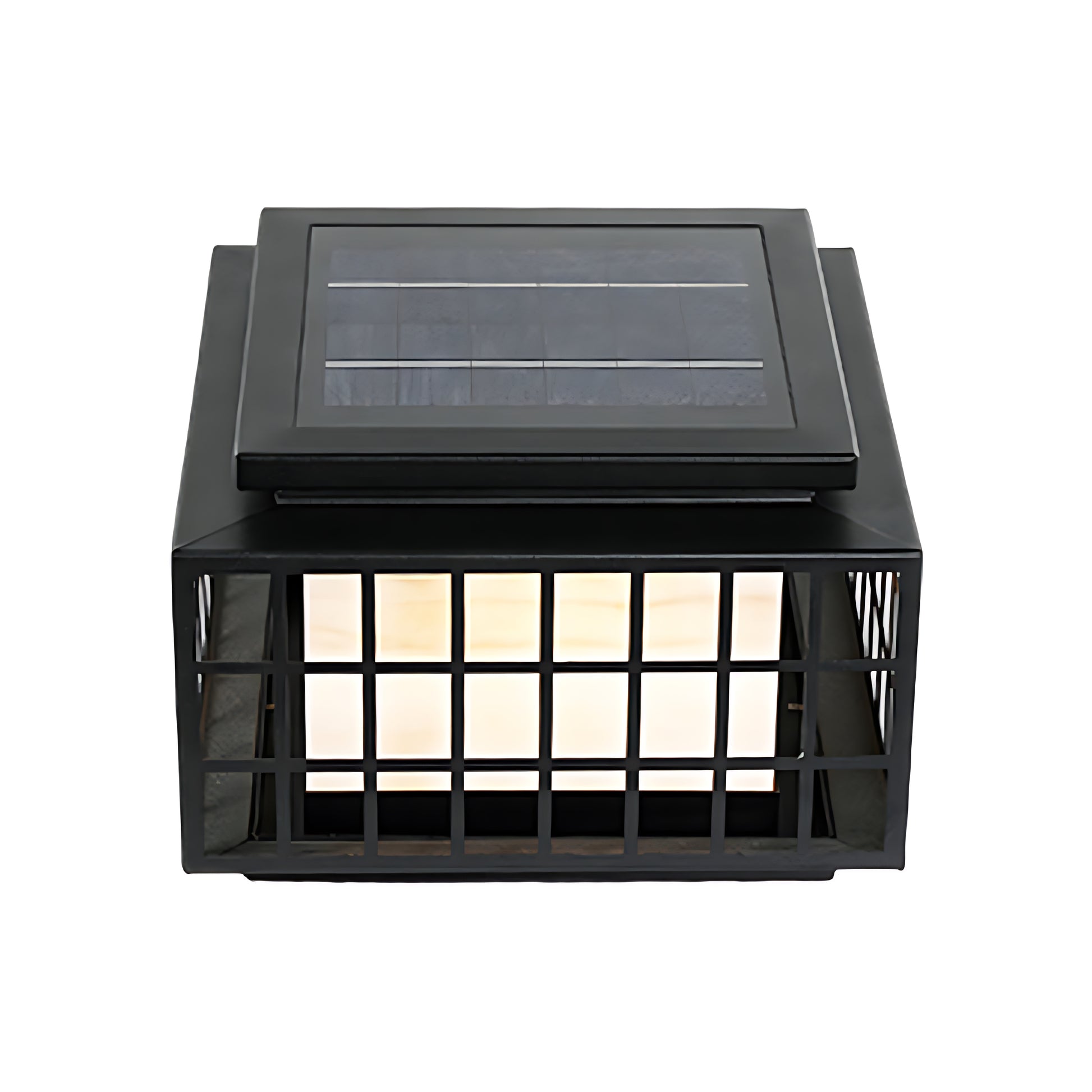 Traditional Japanese-style solar lantern with rectangular form and classic grid window pattern for garden accent lighting